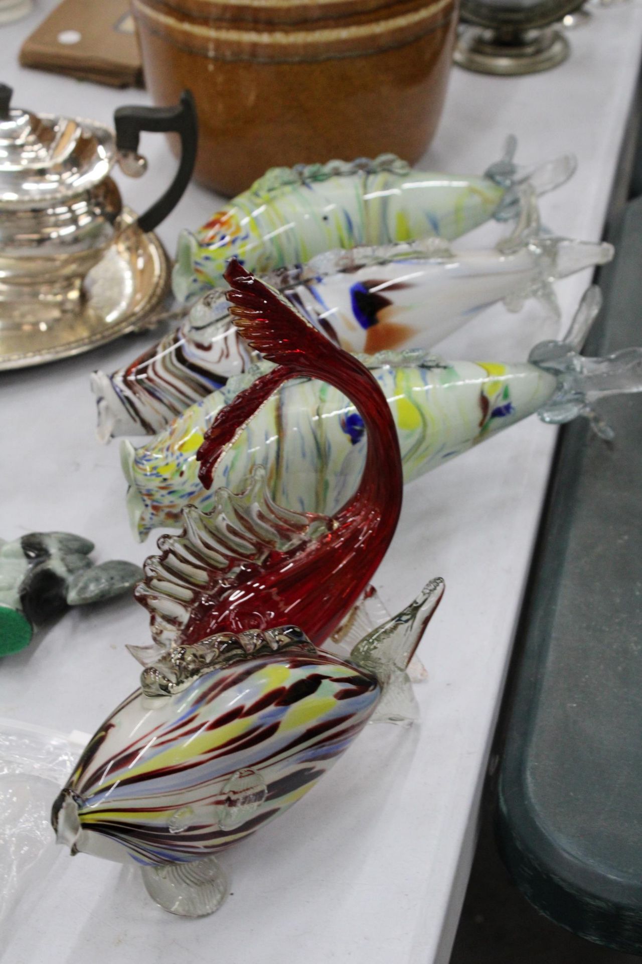 FIVE LARGE MURANO STYLE GLASS FISH