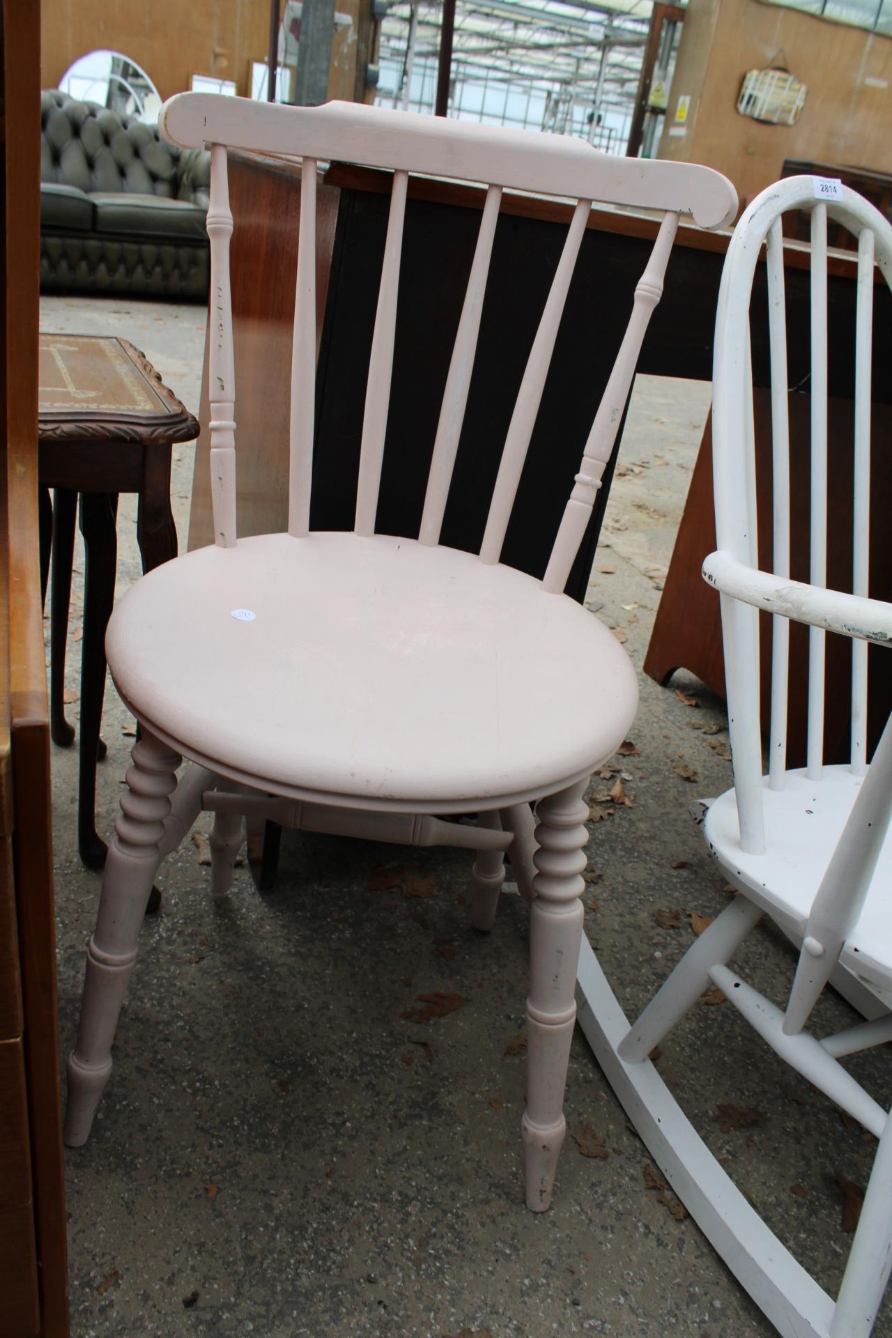A PAINTED VICTORIAN KITCHEN CHAIR AND A PAINTED ERCOL STYLE ROCKING CHAIR - Image 3 of 3
