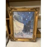 A GILT FRAMED PRINT OF A CAFE SCENE,