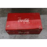 A LARGE RED 'COCA-COLA' COOL BOX, HEIGHT 28CM, WIDTH 68CM, DEPTH 39CM