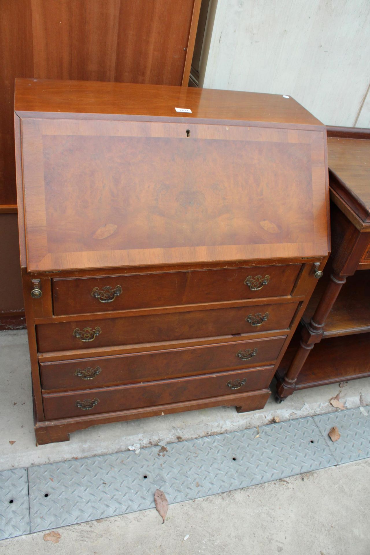 A WALNUT BUREAU WITH FITTED INTERIOR WITH DRAWERS TO BASE, 30" WIDE