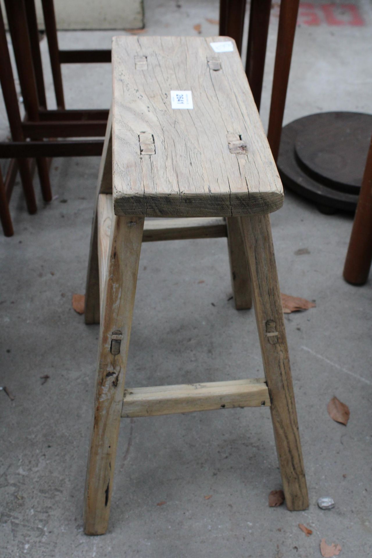 A SMALL BEECH VICTORIAN STOOL, 13" X 6" - Image 2 of 2