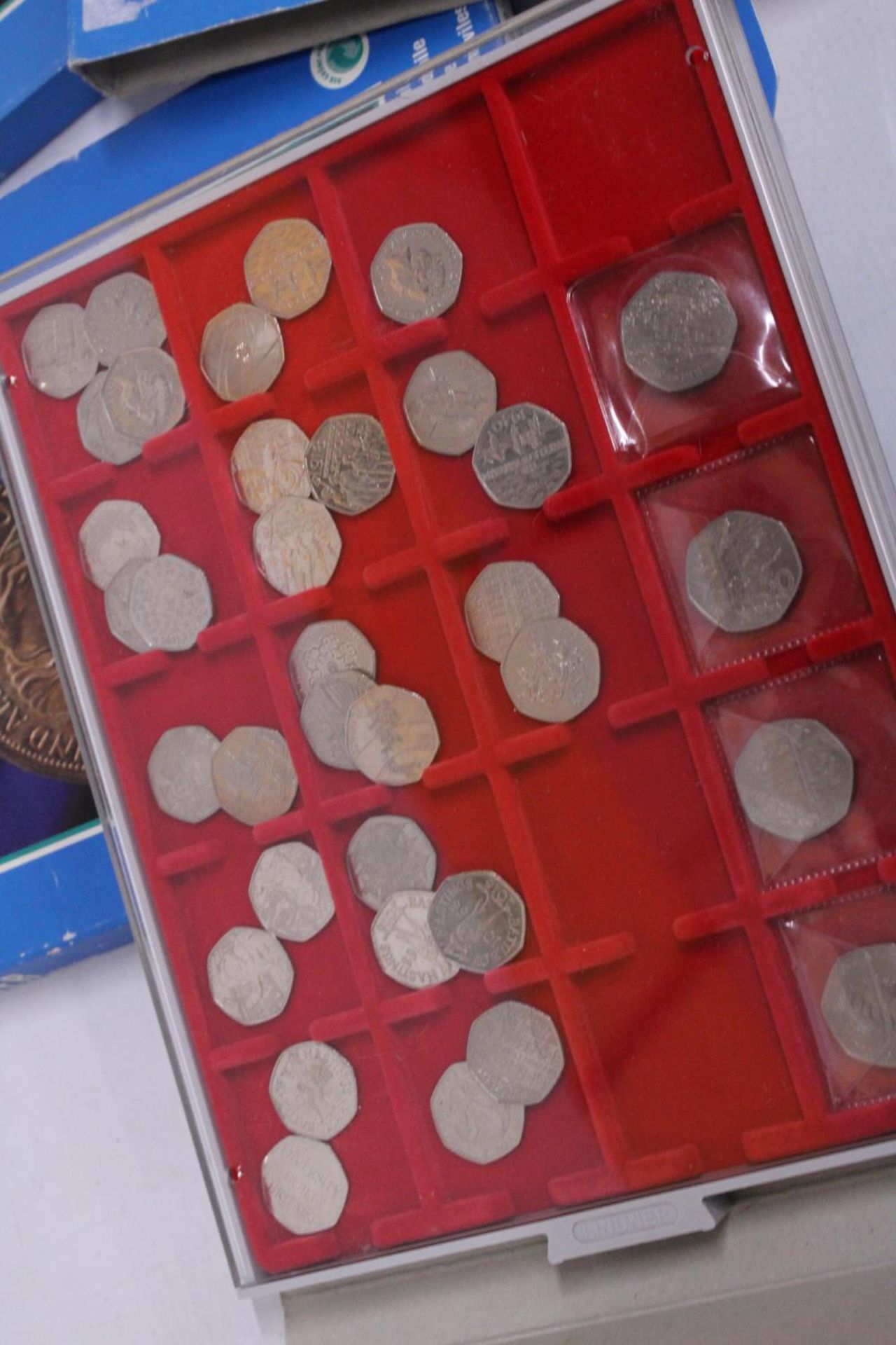 UK 50P COIN COLLECTION ARRANGED IN THREE LINDNER TRAYS 68 IN TOTAL ,UNCHECKED, CAREFUL EXAMINATION - Image 5 of 7