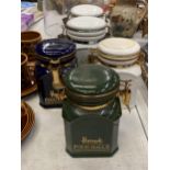 FIVE LIDDED POTS, THREE FROM HARRODS AND TWO FROM PROVENCE, FRANCE