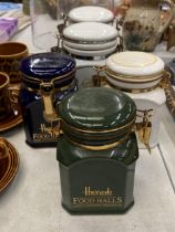 FIVE LIDDED POTS, THREE FROM HARRODS AND TWO FROM PROVENCE, FRANCE