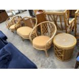 A BAMBOO AND WICKER CONSERVATORY FOUR PIECE SUITE AND SIMILAR NEST OF TWO TABLES