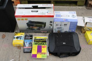 AN ASSORTMENT OF ITEMS TO INCLUDE PRINTERS AND A LAPTOP CASE ETC