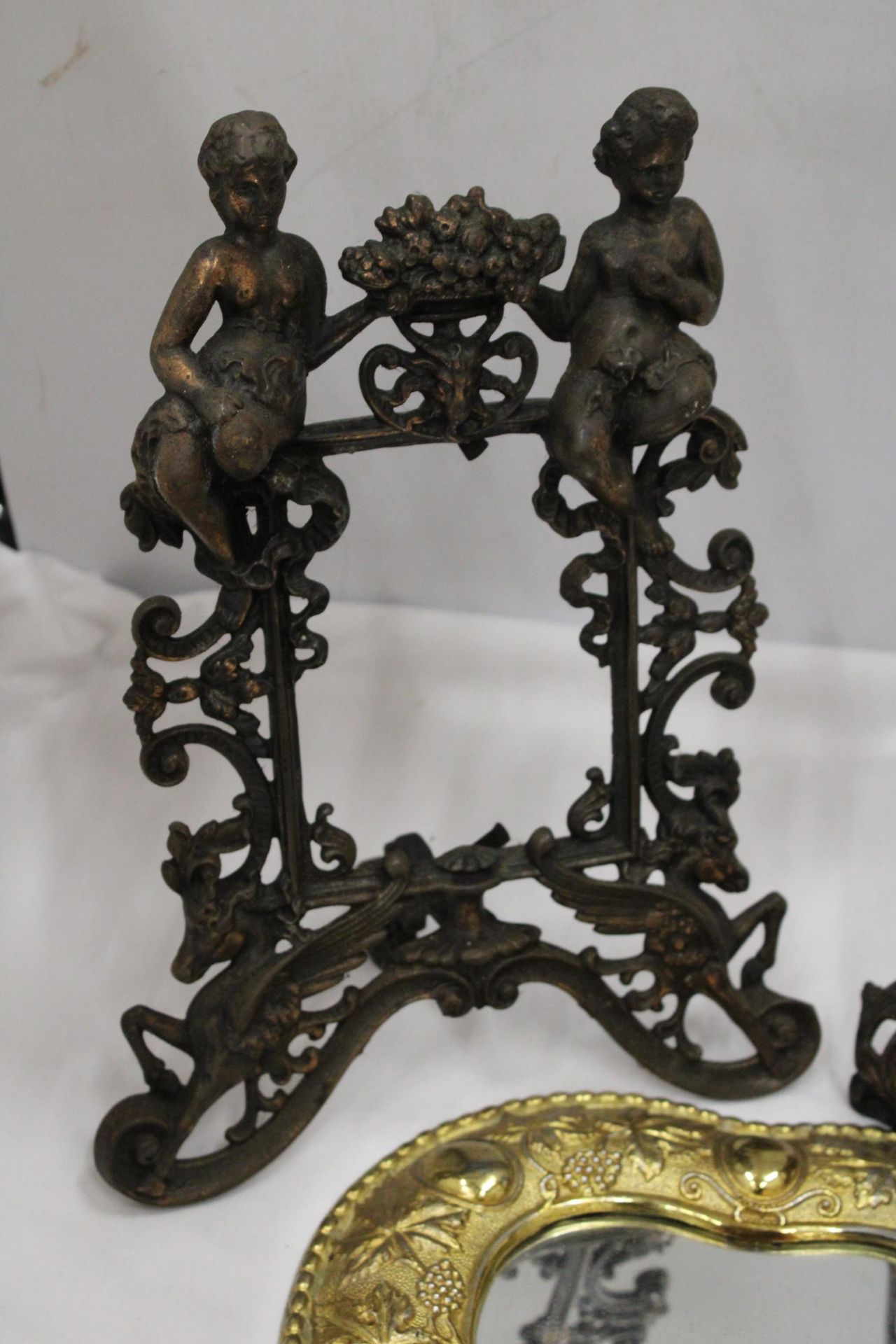 TWO HEAVY VINTAGE BRASS PHOTO FRAMES WITH ORNATE DECORATION AND REGISTRATION NUMBER TO THE BACK, - Image 3 of 5