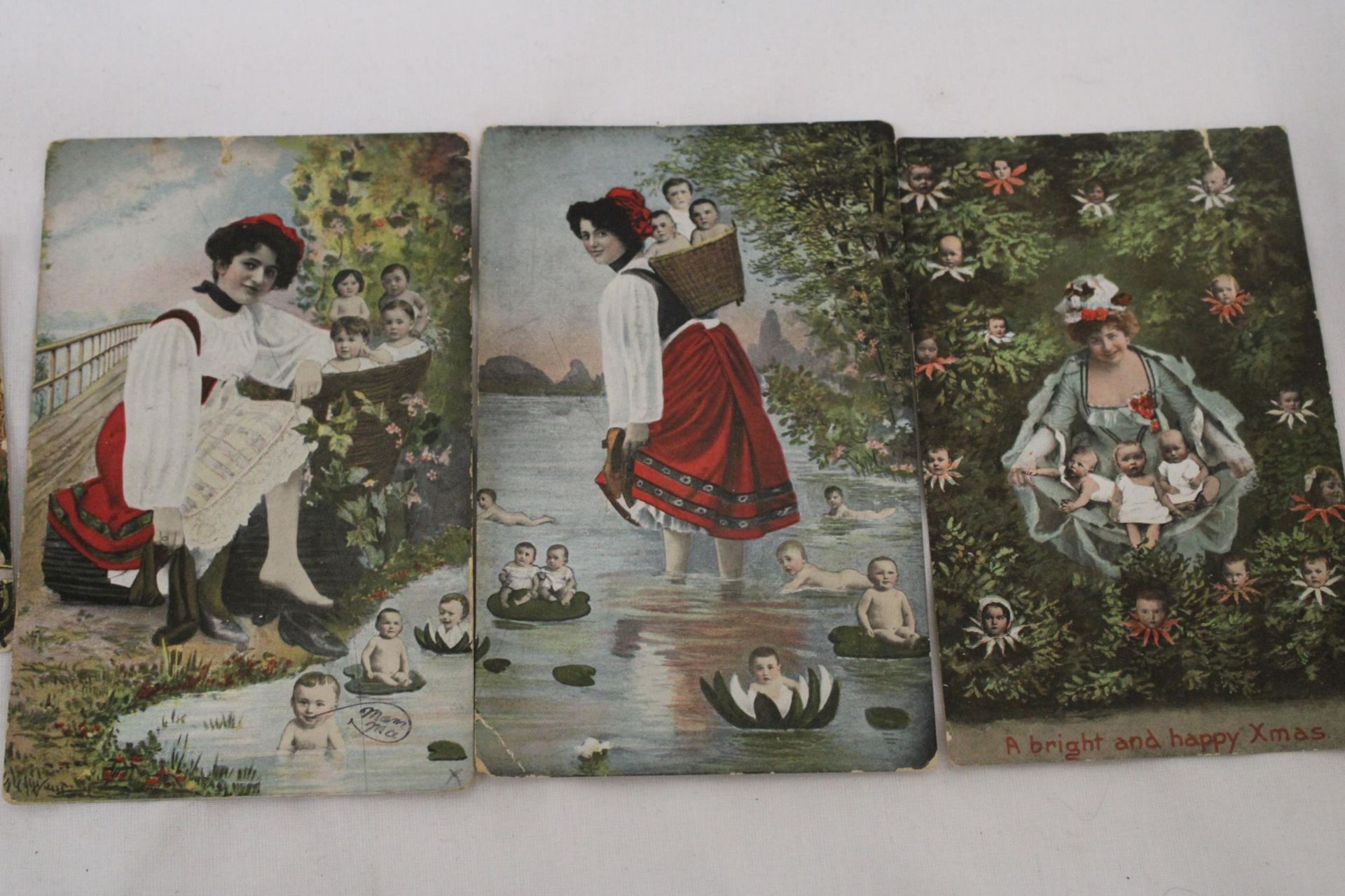 SEVEN EARLY 1900'S POSTCARDS TO INCLUDE FRENCH CABBAGE BABIES, ETC - Image 4 of 4