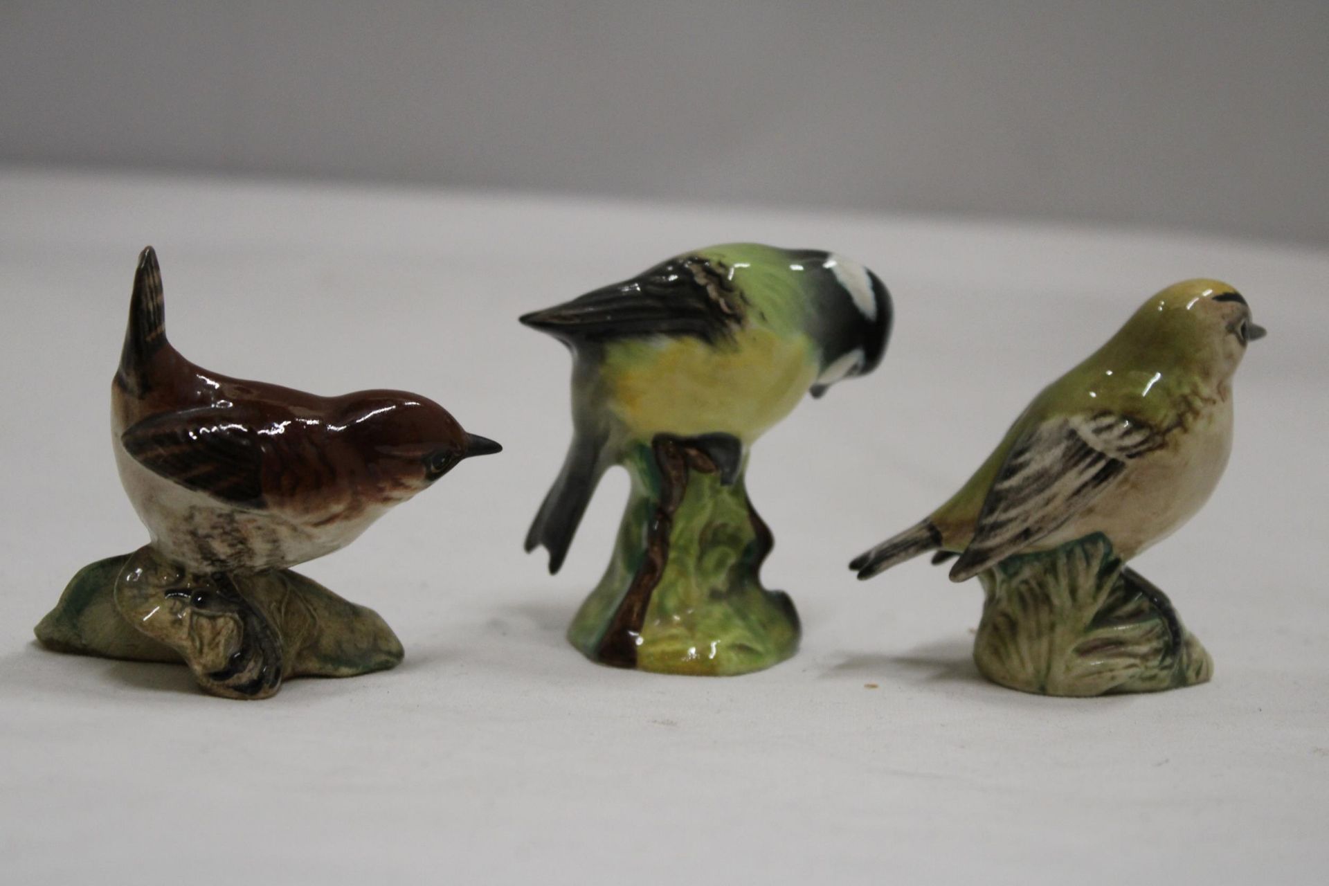THREE BESWICK BIRDS TO INCLUDE A BLUE TIT, WREN AND GOLD CREST - Image 4 of 7
