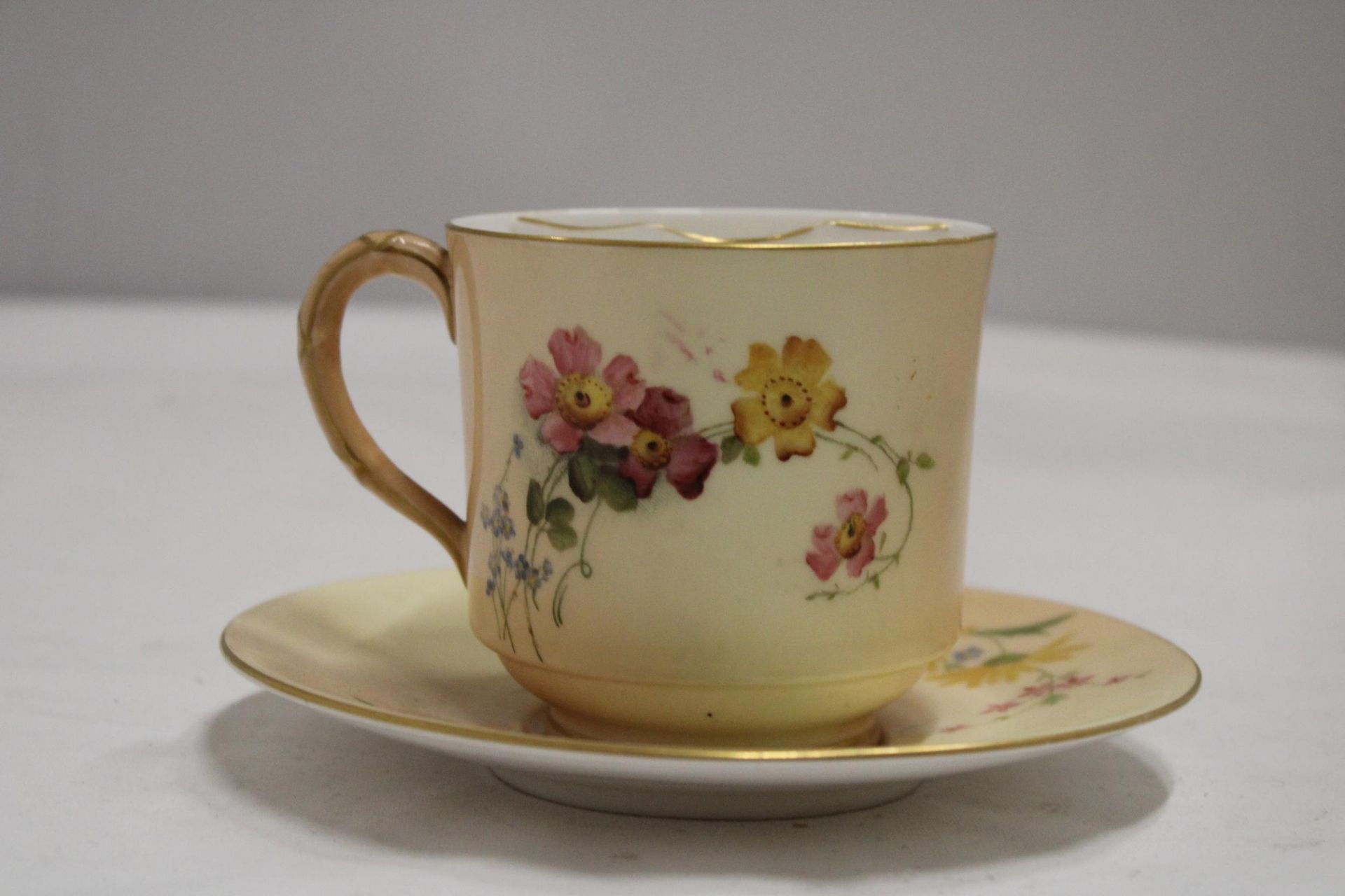 A ROYAL WORCESTER BLUSH IVORY MOUSTACHE CUP AND SAUCER - Image 3 of 6