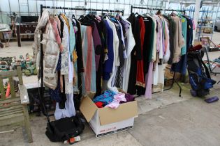 TWO CLOTHES RAILS WITH A LARGE QUANTITY OF VARIOUS MENS AND LADIES CLOTHES