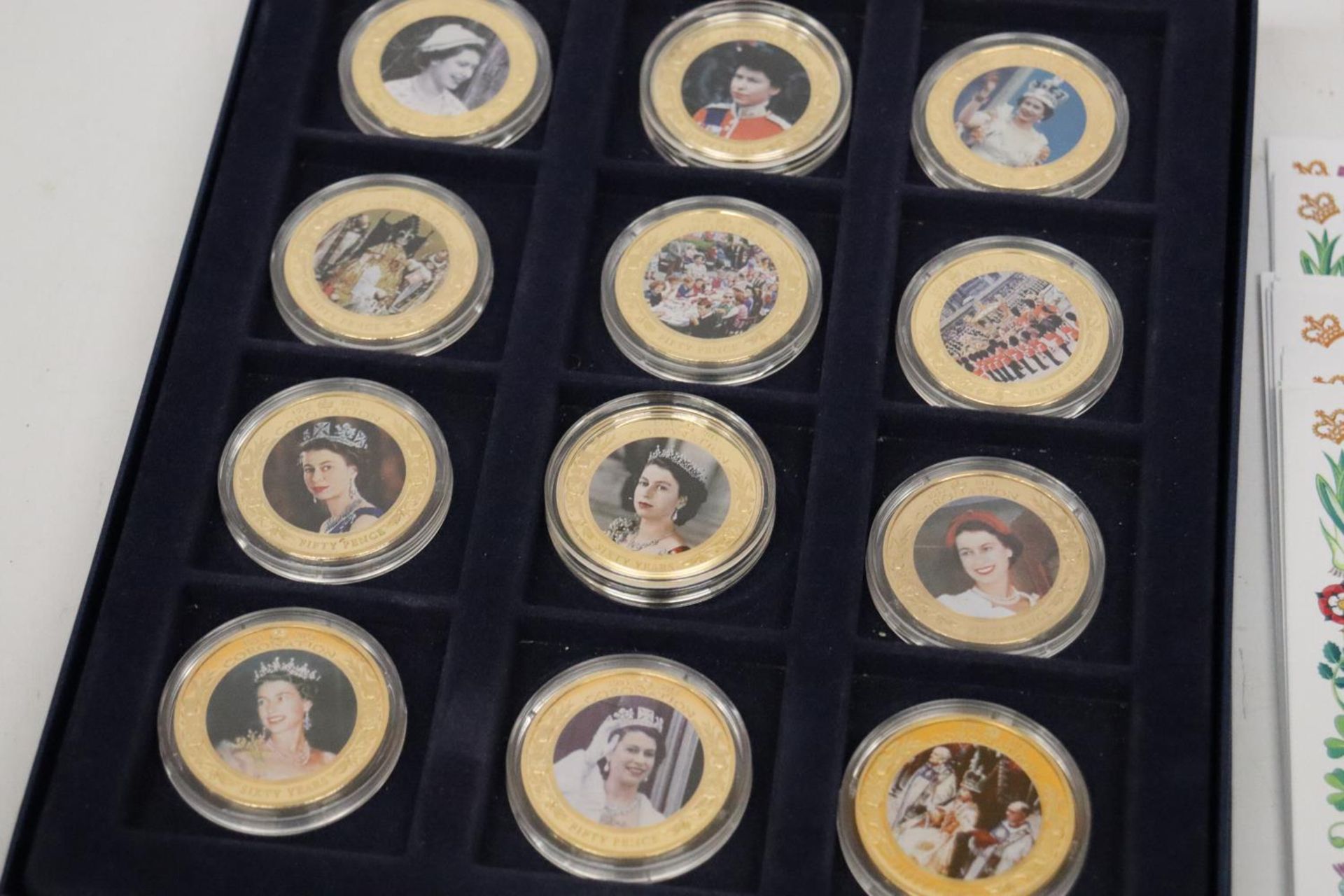 1953-2013 CORONATION JUBILEE OF HM QUEEN ELIZABETH 11, A SELECTION OF 16, 24 CARAT GOLD PLATED COINS - Image 4 of 5