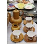 A RETRO 1960'S/70'S MYOTT PART COFFEE SET TO INCLUDE A COFFEE POT, CREAM JUG, CUPS AND SAUCERS
