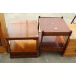 A YEW WOOD STRONG BOW TWO TIER LAMP TABLE AND SIMILAR MAHOGANY TABLE