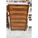 A MID 20TH CENTURY CHEST OF SIX DRAWERS, 30" WIDE