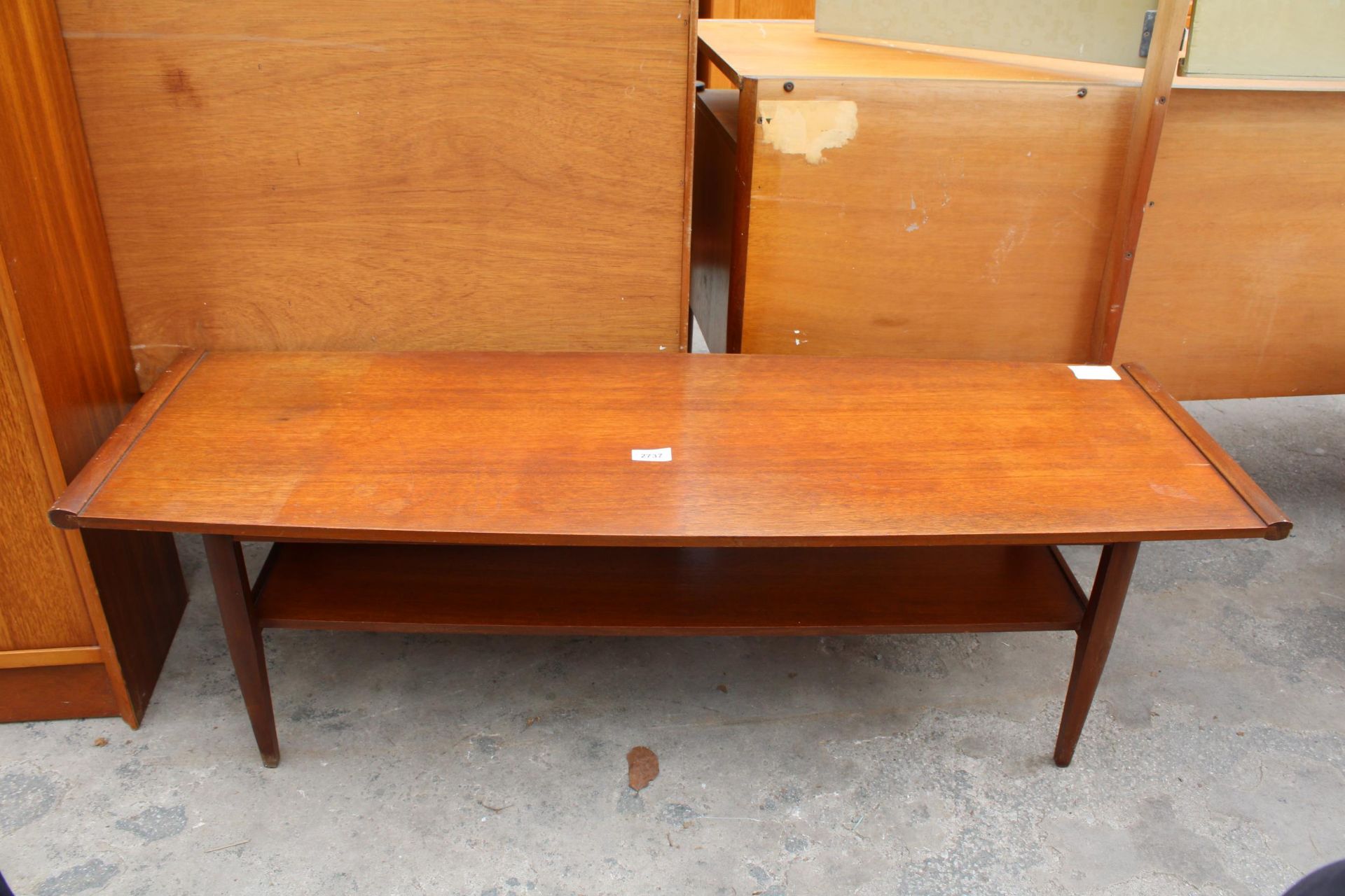 A RETRO TEAK TWO TIER COFFEE TABLE 45" X 14"