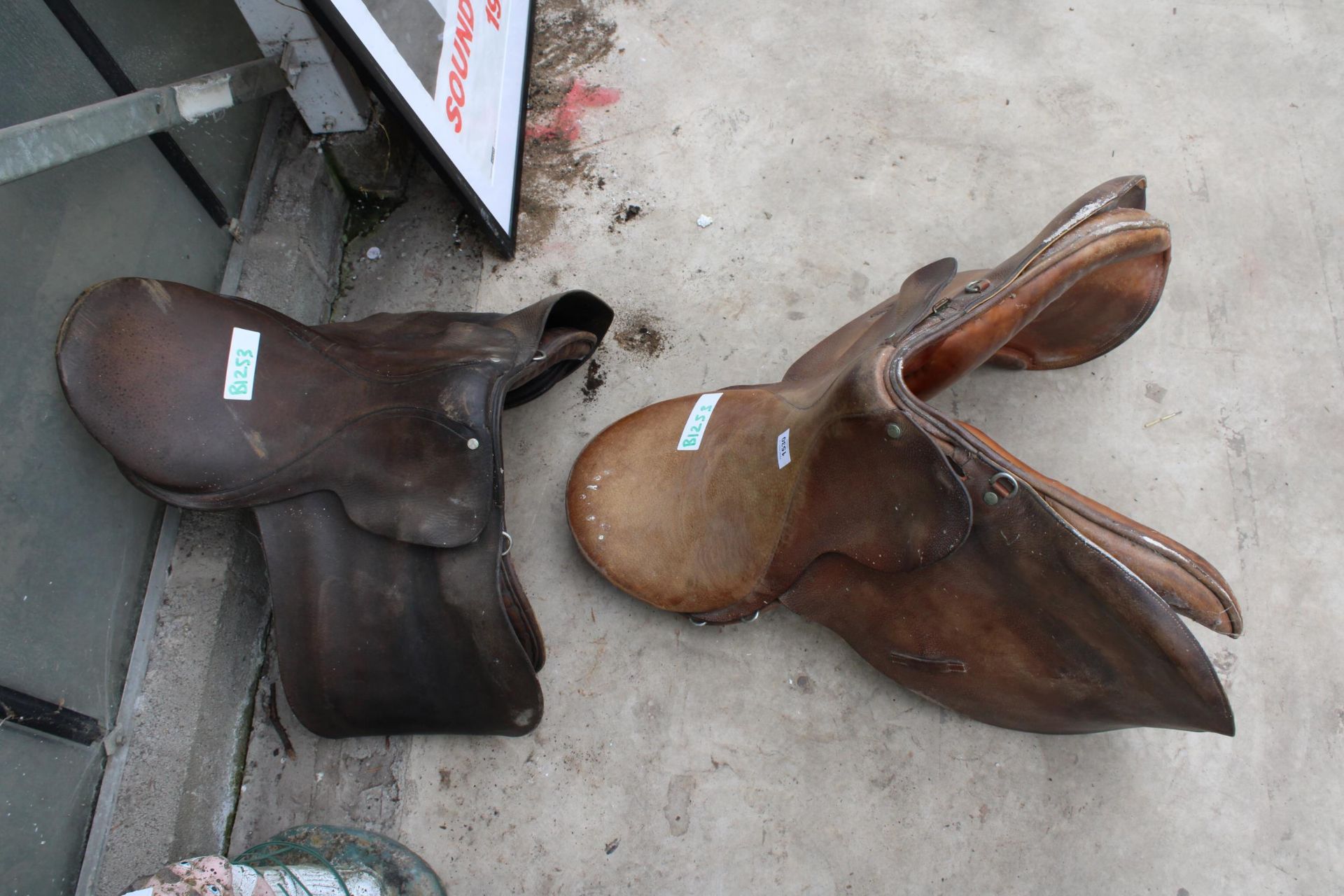 TWO VINTAGE LEATHER HORSE SADDLES