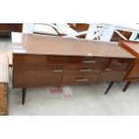 A RETRO SCHREIBER SIDEBOARD ENCLOSING THREE DRAWERS AND TWO CUPBOARDS, 59" WIDE