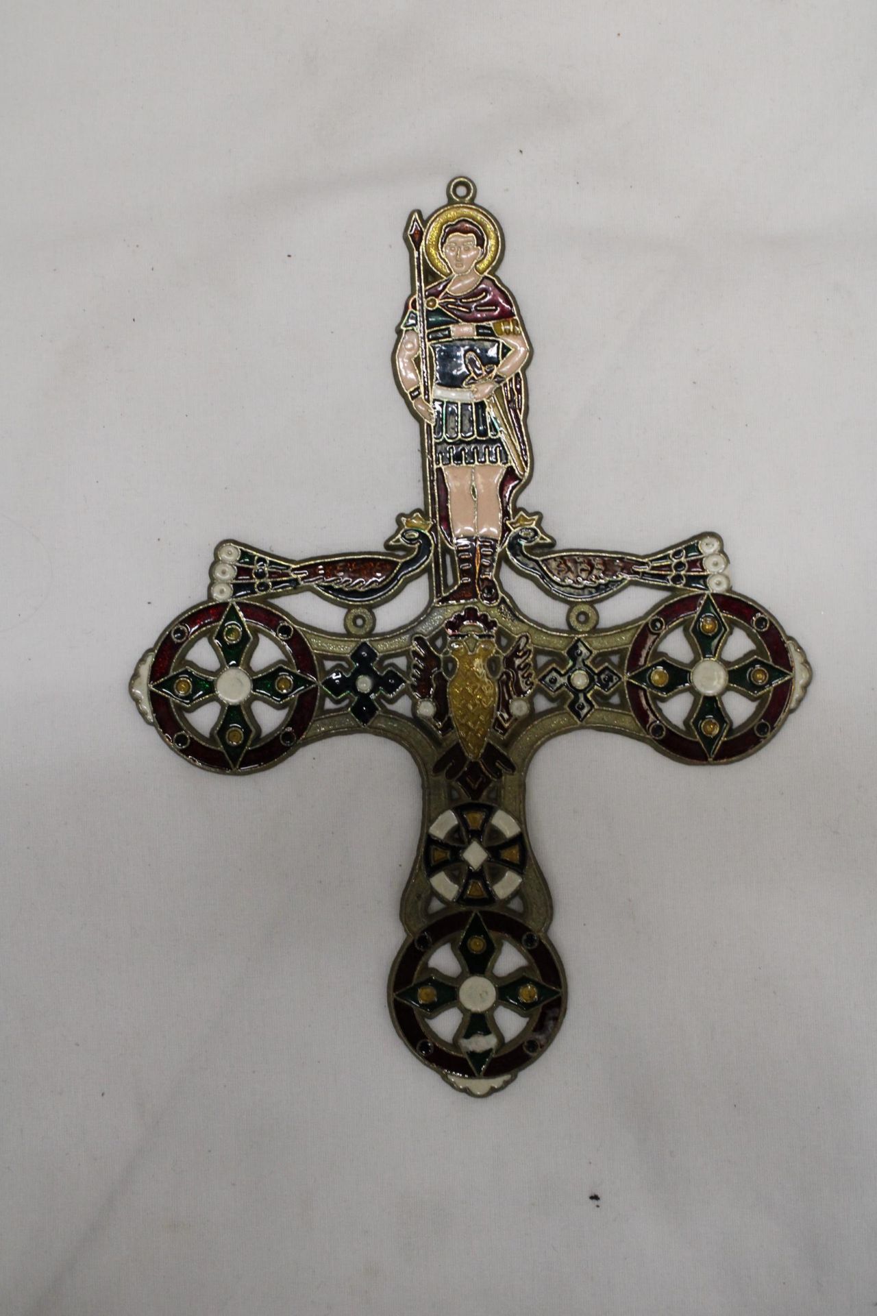 A BRONZE GREEK WALL HANGING ICON WITH ENAMELLED FRONTAGE - Image 2 of 5