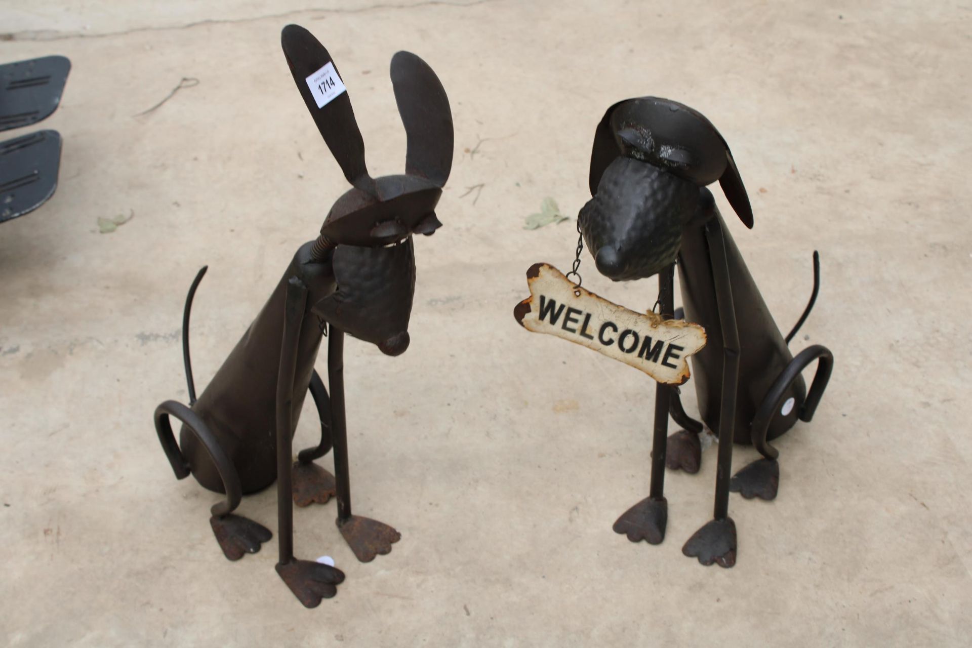 TWO METAL SEATED DOG FIGURES