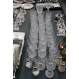 A QUANTITY OF GLASSES TO INCLUDE WINE, TUMBLERS, ETC