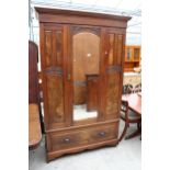 A LATE VICTORIAN WALNET MIRROR DOOR WARDROBE WITH DRAWER TO BASE 50" WIDE