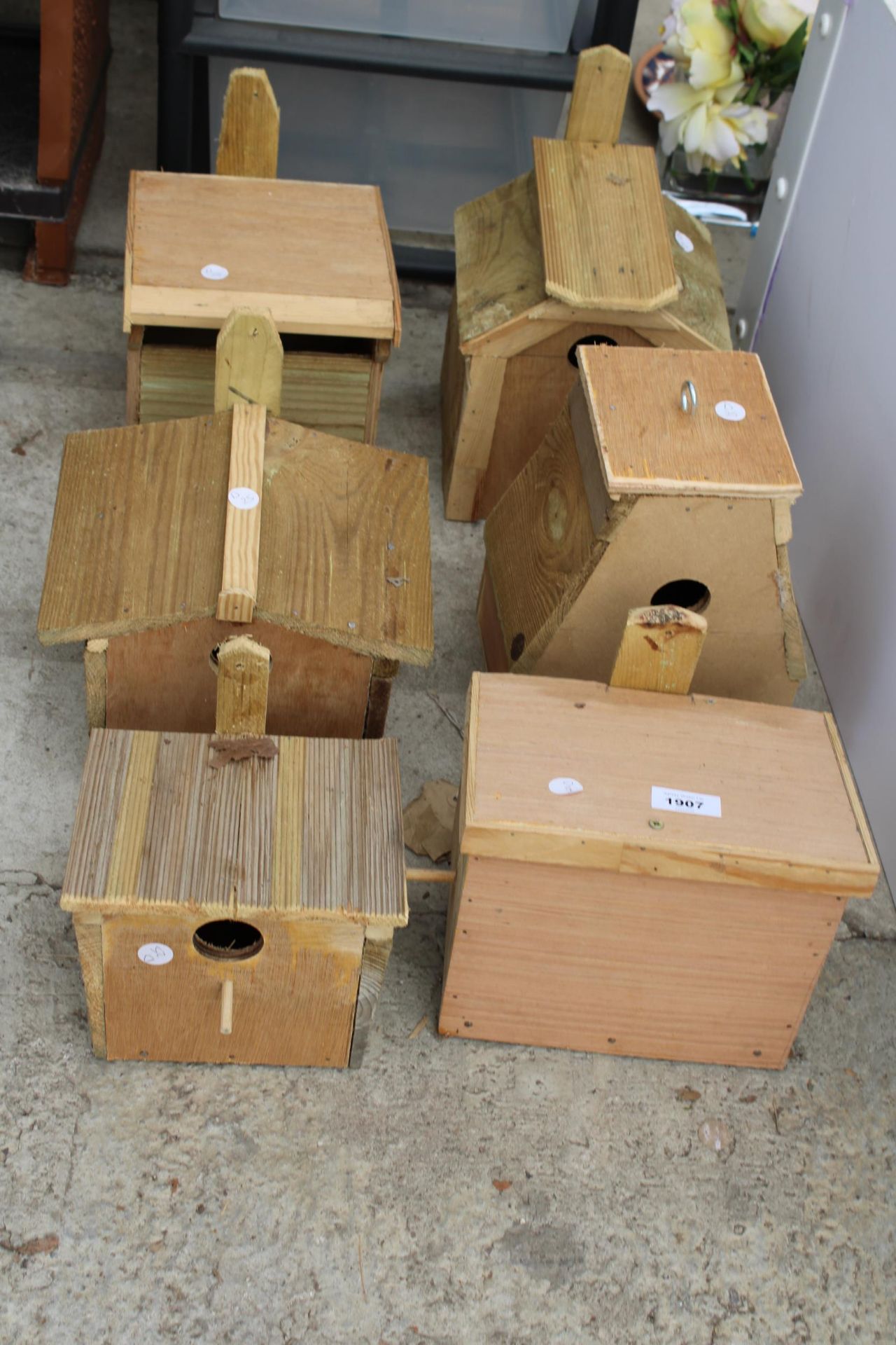 SIX VARIOUS WOODEN BIRD BOXES