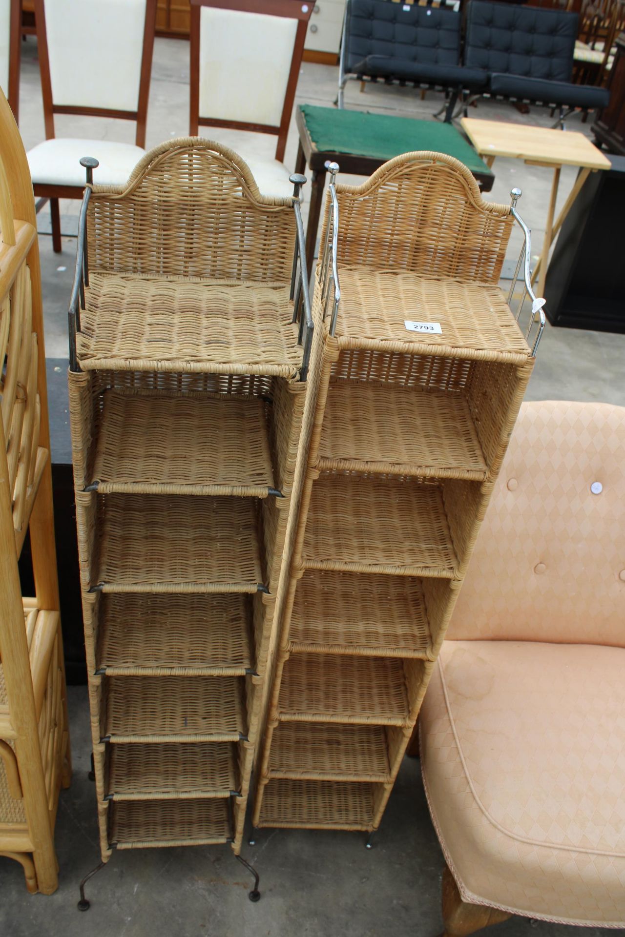 A WICKER AND BAMBOO DOMED TOP OPEN SHELF AND TWO WICKER STORAGE SHELVES, 8.5" WIDE - Image 2 of 2