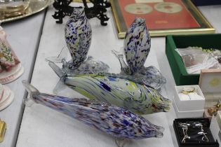 FOUR LARGE MURANO STYLE GLASS FISHES