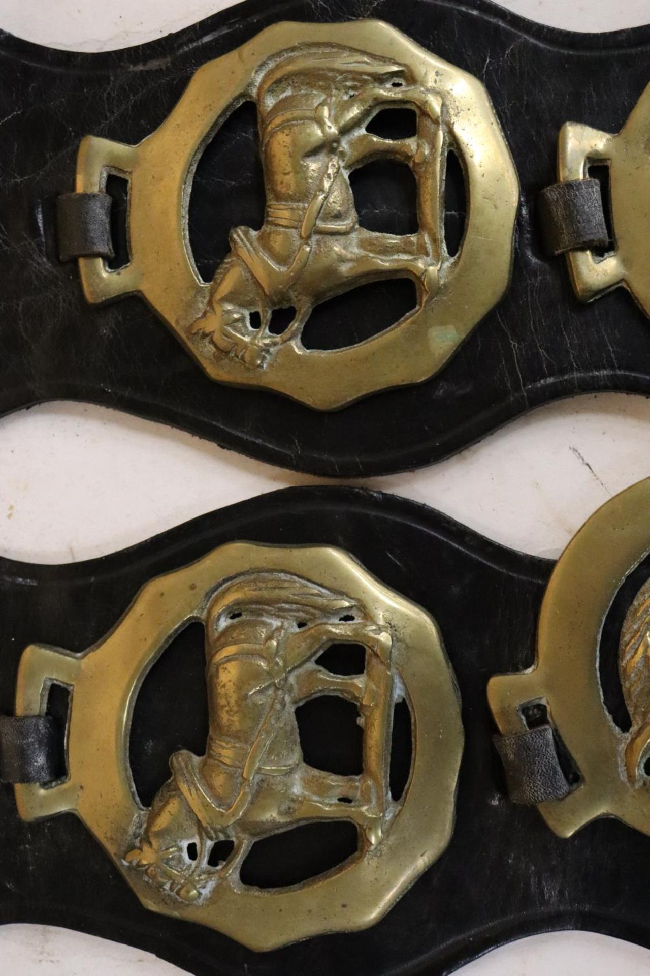 SIX HORSE BRASSES ON LEATHER STRAPS - Image 2 of 4