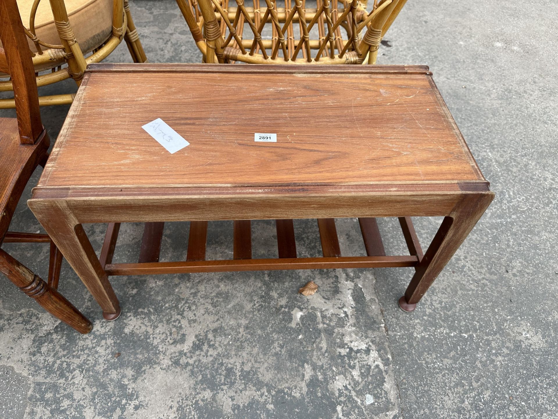 A RETRO TEAK REMPLOY TWO TIER COFFEE TABLE, 28" X 14"