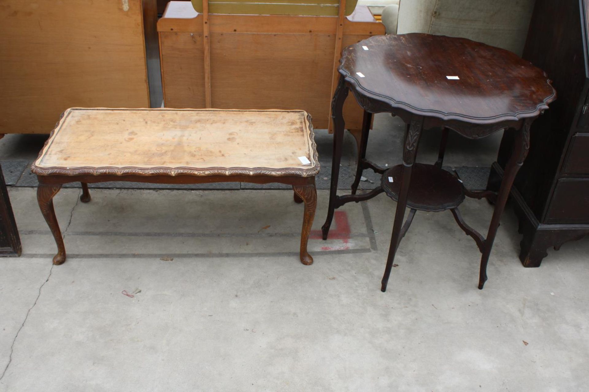 A LATE VICTORIAN TWO TIER CENTRE TABLE AND MODERN COFFEE TABLE