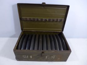 A .303 BREN GUN MAGAZINE BOX COMPLETE WITH TWELVE MAGAZINES