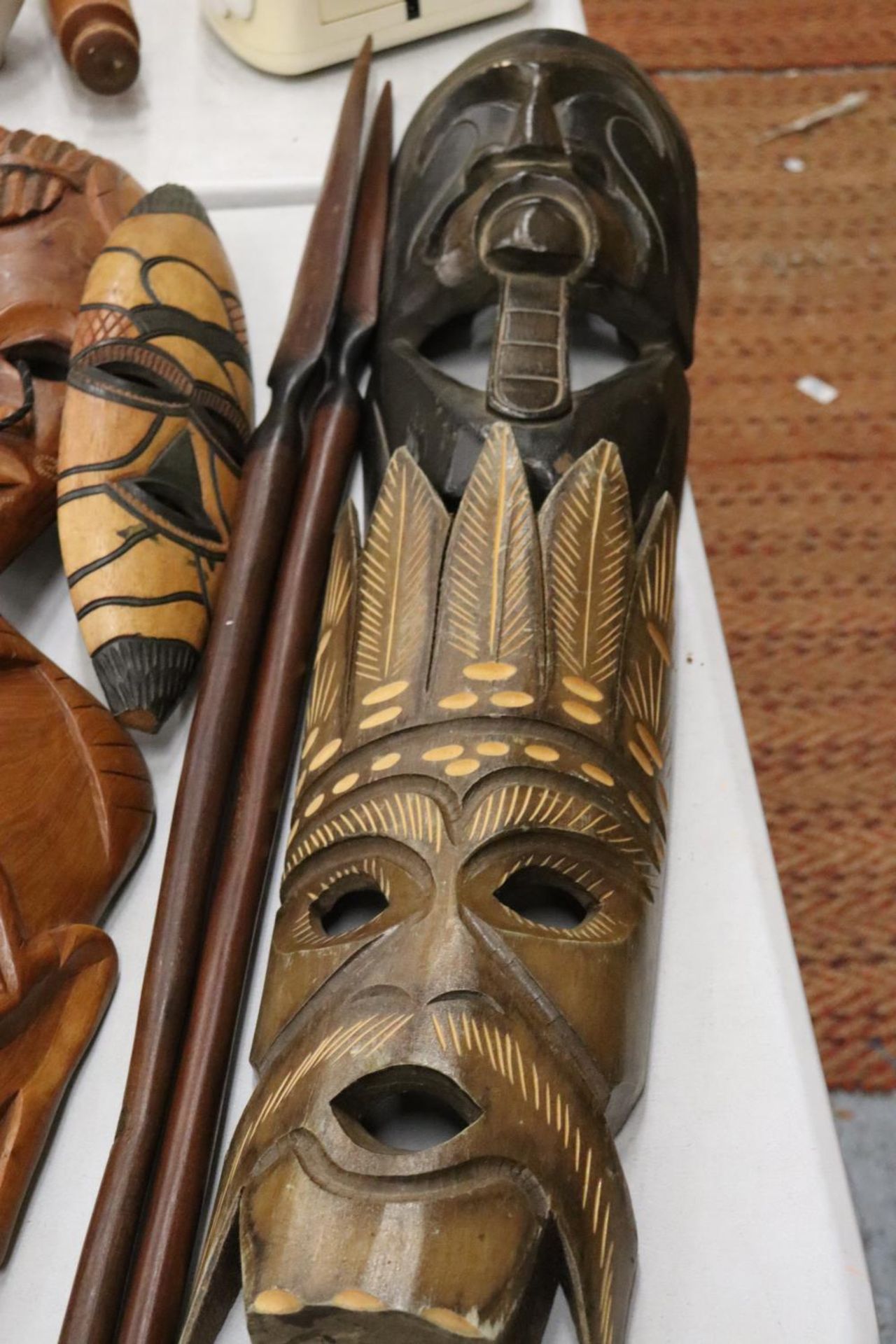 A LARGE COLLECTION OF AFRICAN MASKS, ETC - Image 5 of 7