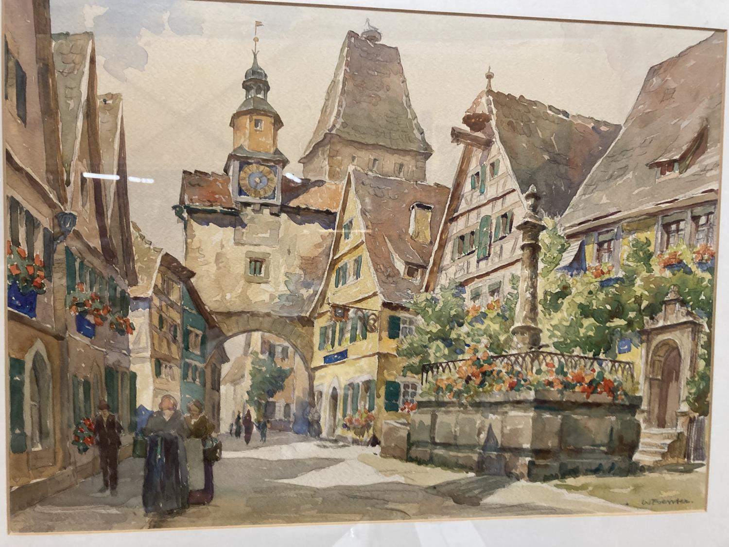 A FRAMED PRINT OF A WATERCOLOUR OF ROTHENBURG OB DER TAUBER BY WILLI FOERSTER - Image 2 of 3