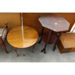 A MID 20TH CENTURY 24" DIAMETER COFFEE TABLE ON CABRIOLE LEGS AND OCTAGONAL OCCASIONAL TABLE
