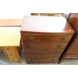 A MID 20TH CENTURY WALNUT BOW-FRONTED CHEST OF 5 DRAWERS, 30" WIDE