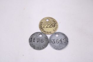 THREE MINERS SAFETY NUMBERED TOKENS - GRIMETHORPE AND SHARLSTON COLLIARYS