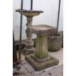 TWO RECONSTITUTED STONE BIRDBATHS WITH PEDESTAL BASES