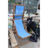 A PAIR OF RETRO WOODEN FOLDING DECK CHAIRS
