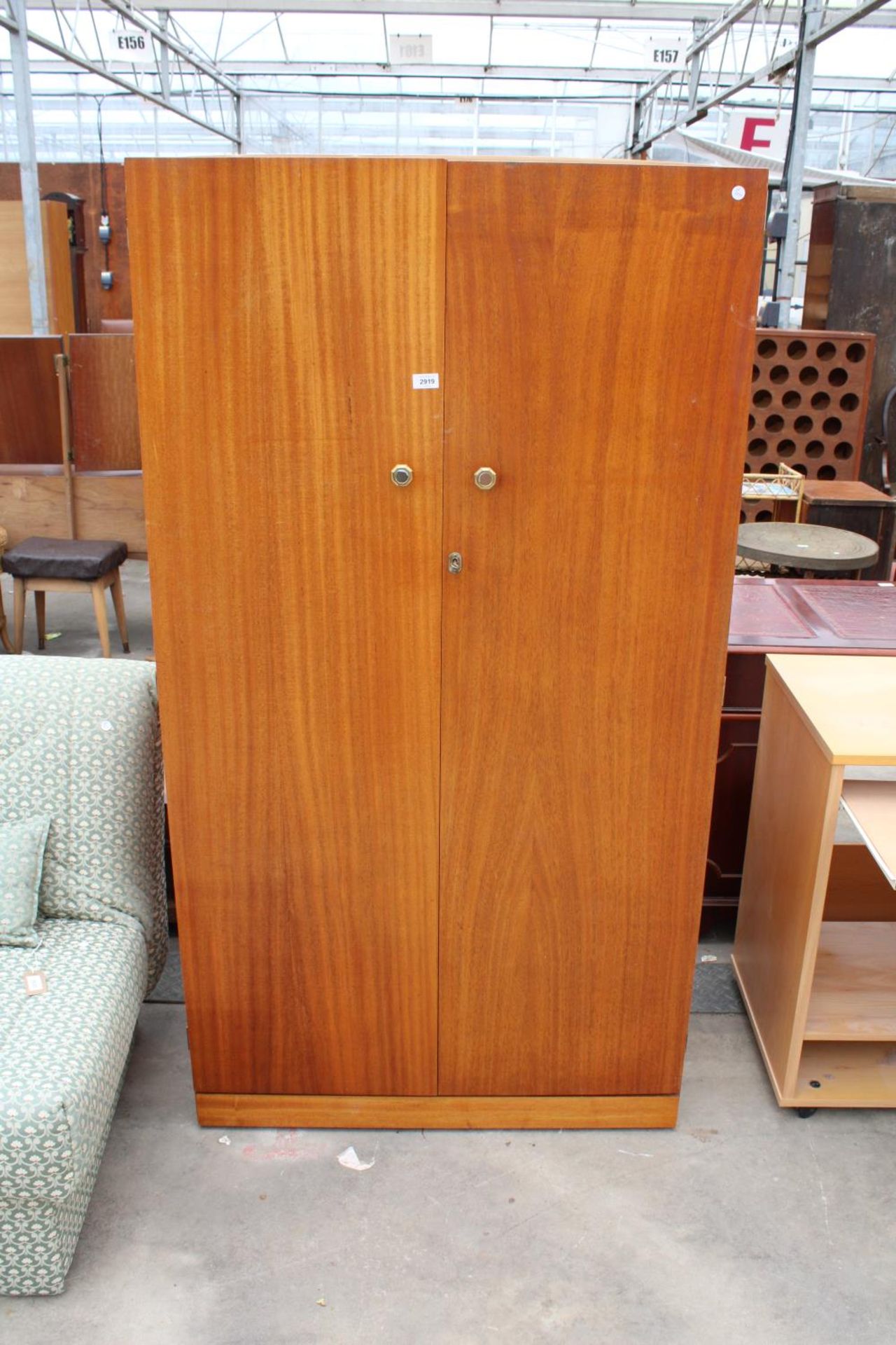 A RETRO TEAK TWO DOOR WARDROBE, 36" WIDE