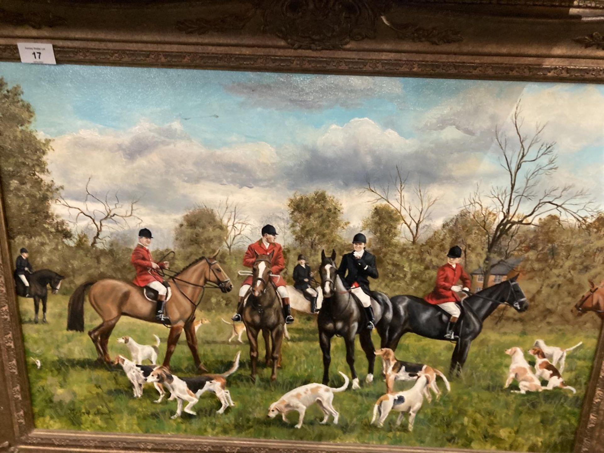 AN ORNATE GILT FRAMED OIL ON CANVAS OF THE CHESHIRE HUNT SIGNED MICHAEL WOOD TO LOWER RIGHT HAND - Image 2 of 6