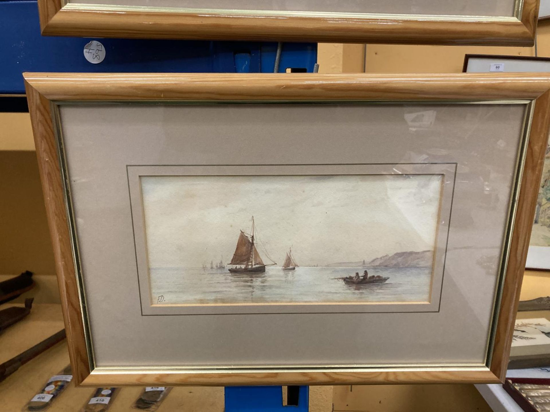 TWO FRAMED WATERCOLOURS OF BOAT SCENES SIGNED F.D - Image 4 of 6