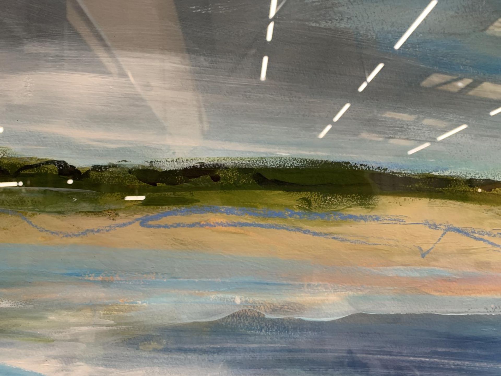 A PENELOPE TIMMIS MIXED MEDIA PAINTING OF A COASTAL SCENCE - Image 5 of 5