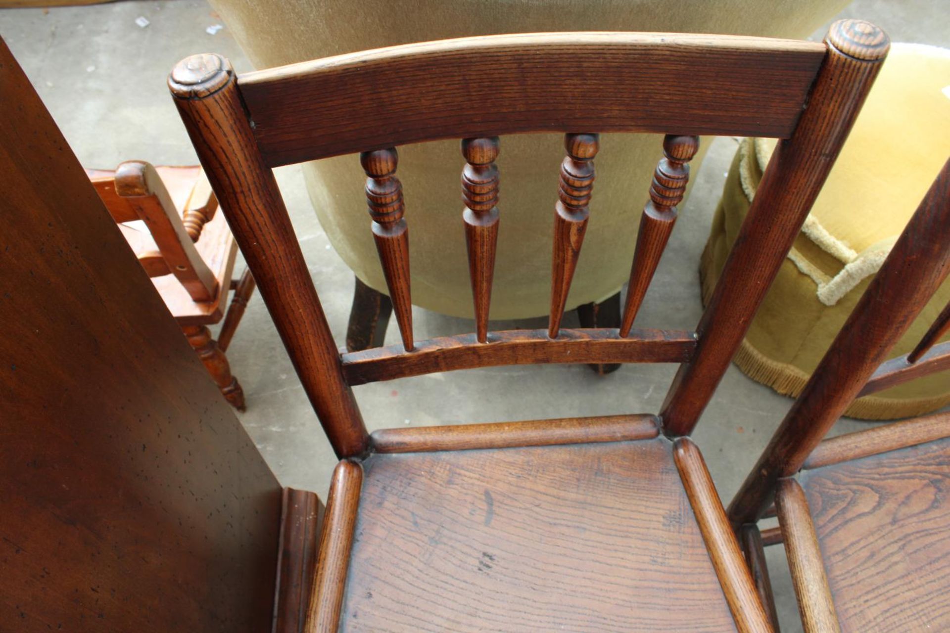 THREE 19TH CENTURY ELM DINING CHAIRS WITH TURNED SPINDLES AND SOLID SEATS - Image 3 of 3