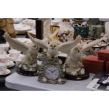 THREE LARGE RESIN 'JULIANA' MODELS OF OWLS TO INCLUDE A CLOCK