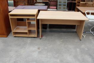 A MODERN OFFICE TABLE, 55" X 32" AND COMPUTER TABLE, 32"