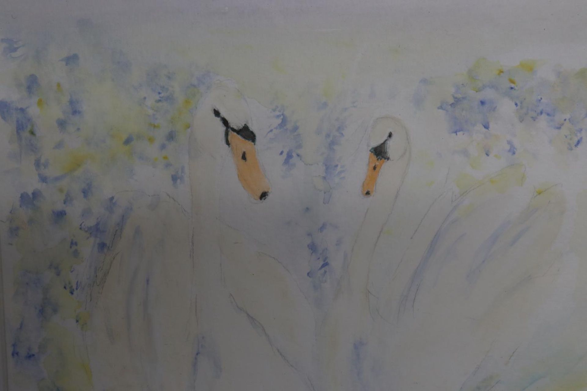 A SIGNED WATERCOLOUR OF TWO SWANS BY JEN - Bild 2 aus 4