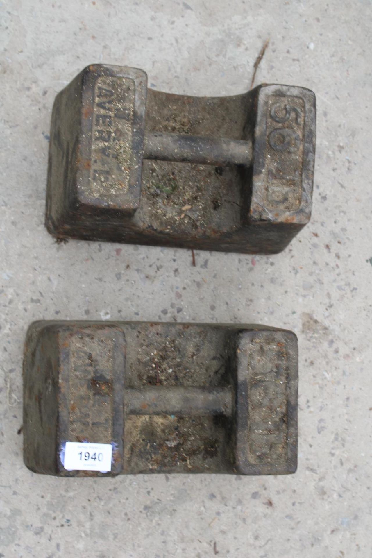 TWO VINTAGE CAST IRON 56LB WEIGHTS - Image 2 of 2